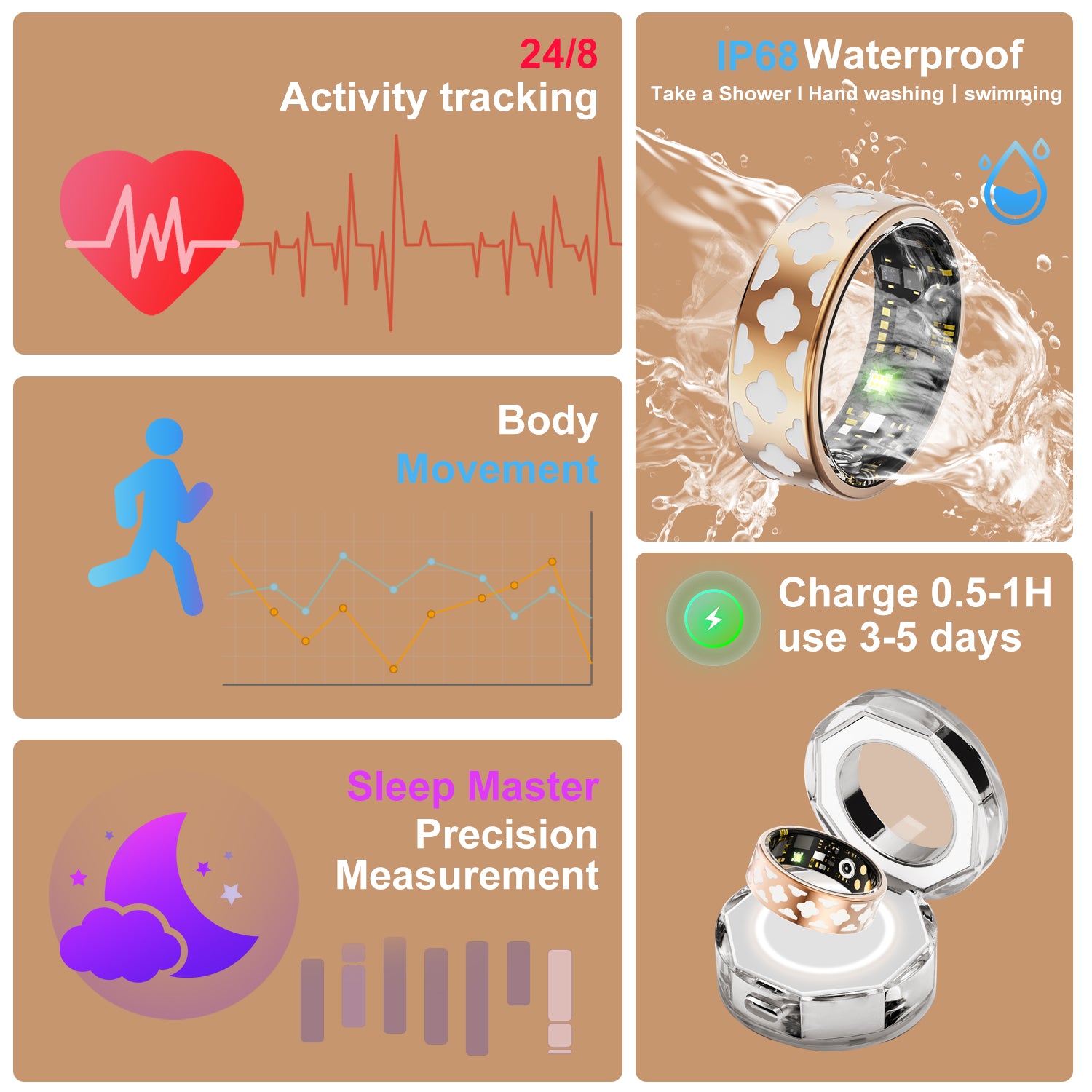 Enchanted Enamel Smart Ring – Titanium, Waterproof, Sleep & Health Tracker - Hyper living