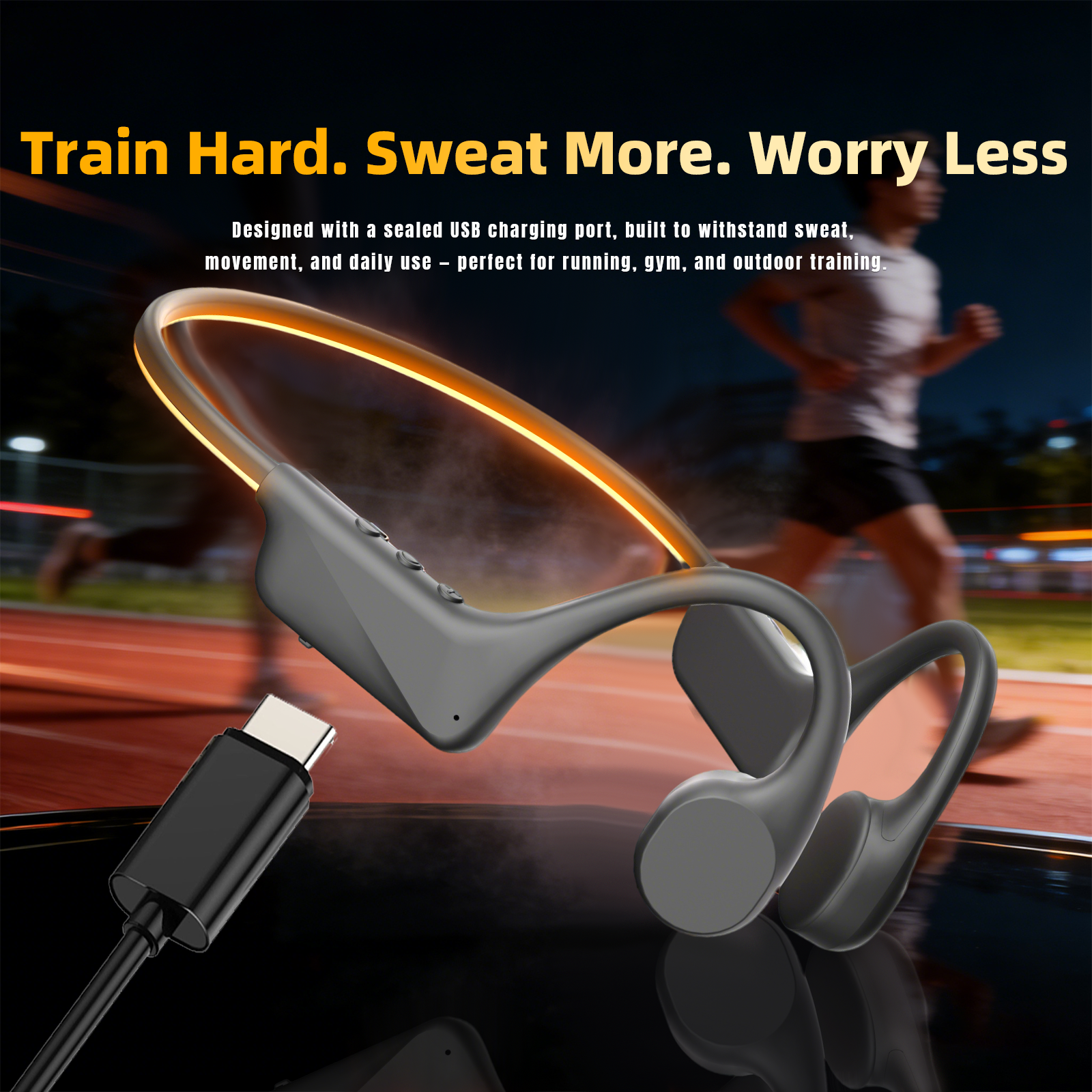 Open-Ear Design Glow Bone Conduction Headphones for Night Running ,Cycling & Outdoor Activities - Hyper living