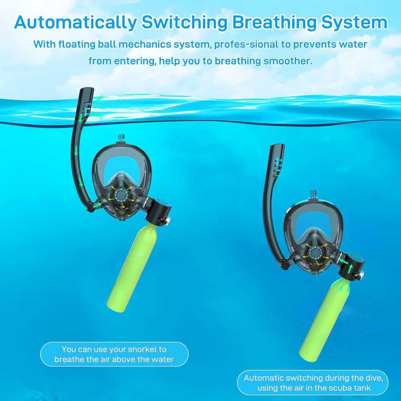 K2 Snorkel Mask Set with Mini Scuba Tank & Air Pump - Hyper living