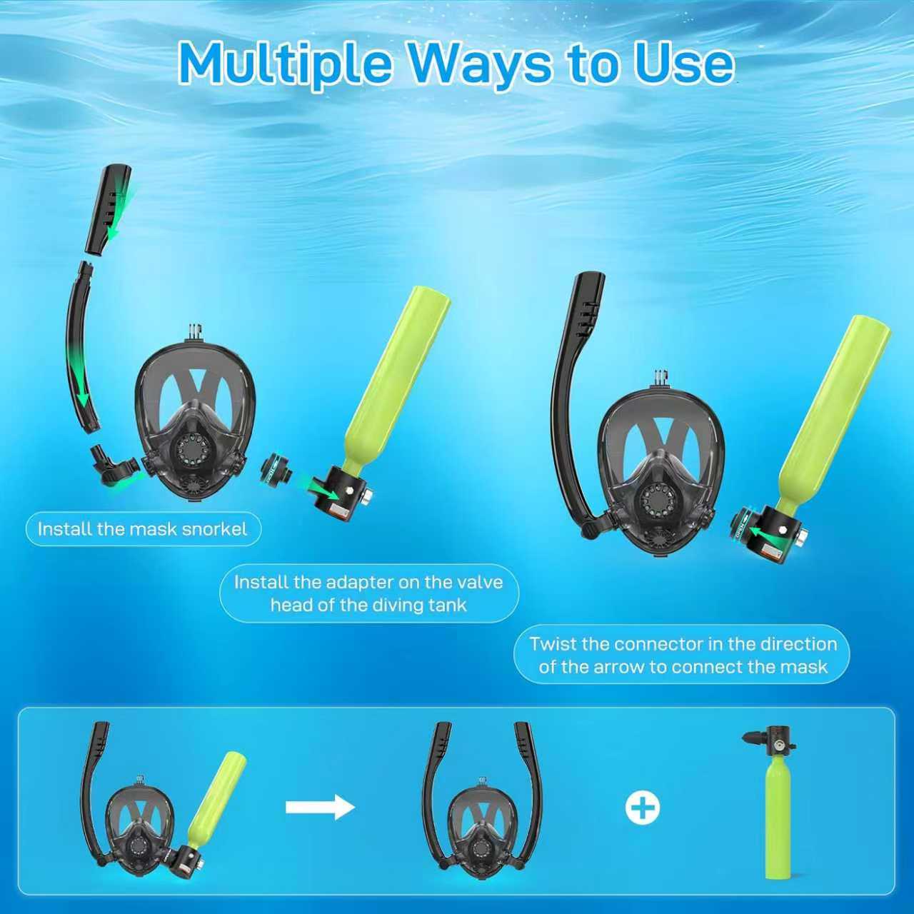 K2 Snorkel Mask Set with Mini Scuba Tank & Air Pump - Hyper living