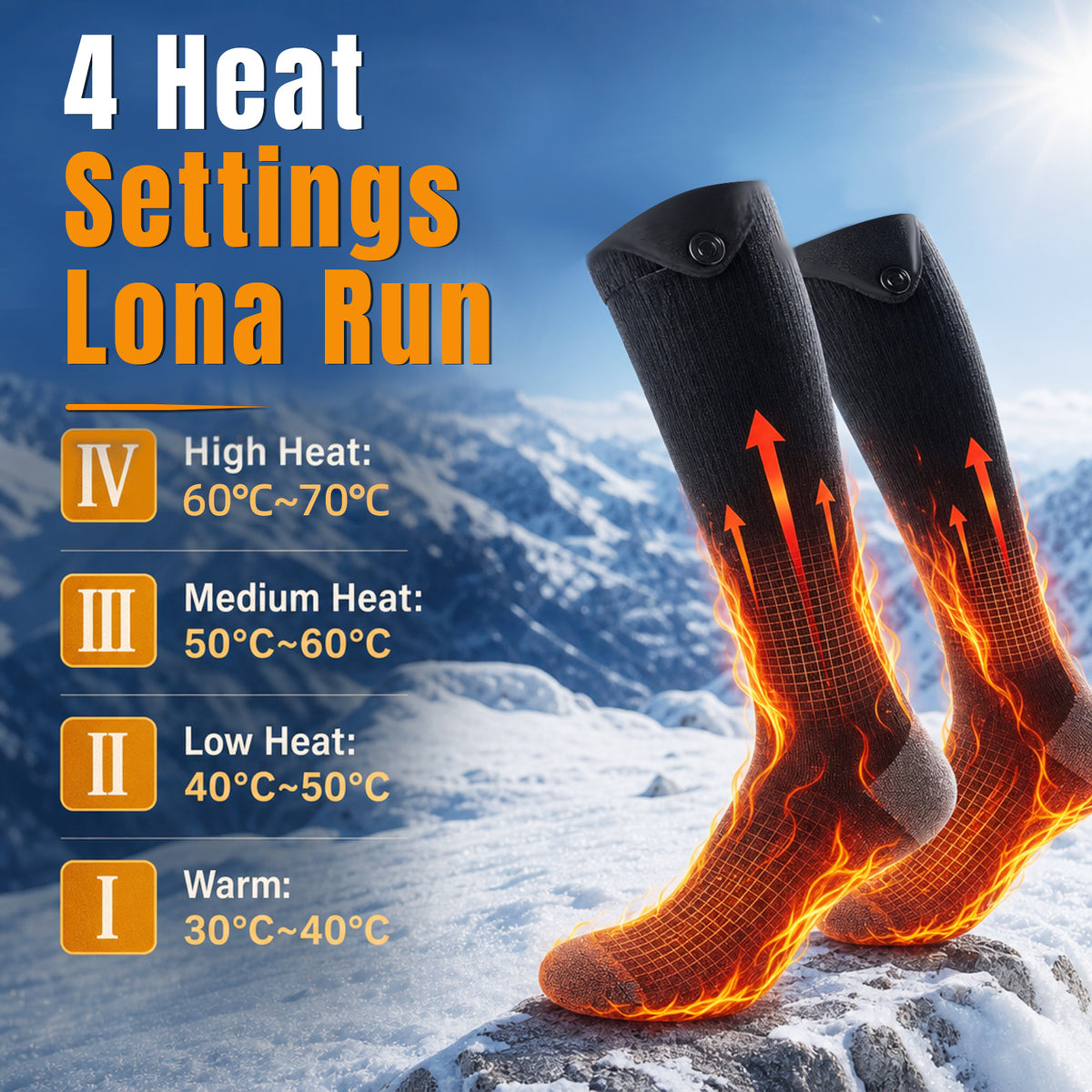 Heated Socks with 4 Heat Levels & Rechargeable Battery - Hyper living