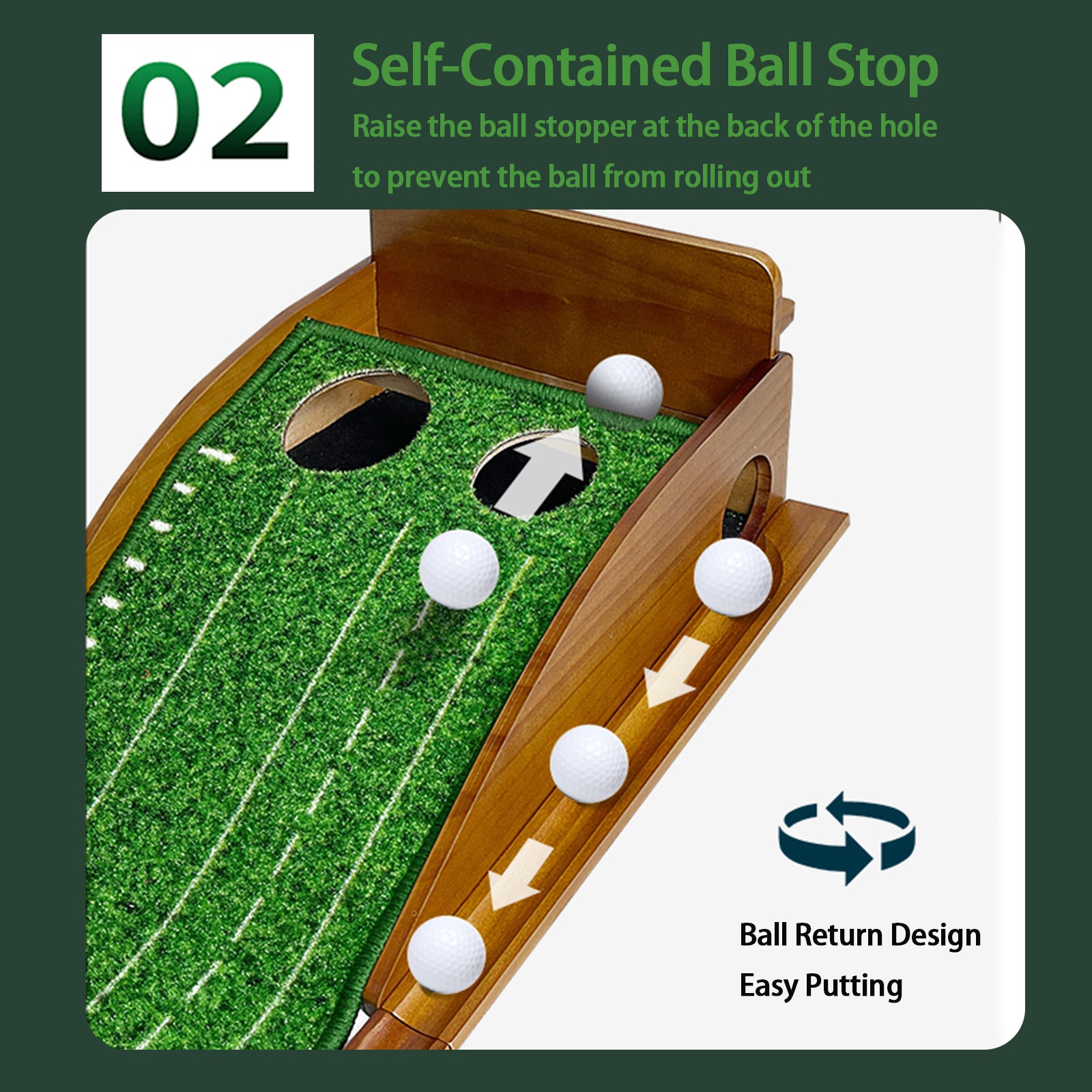 Hyper-Pro-Grade Dual Hole Putting Mat – Auto Ball Return & Non-Slip Wooden Golf Green - Hyper living