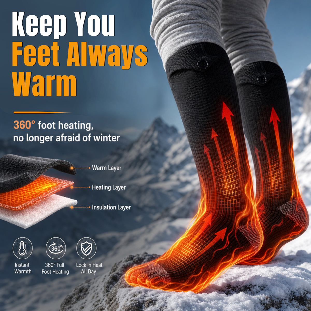 Heated Socks with 4 Heat Levels & Rechargeable Battery - Hyper living