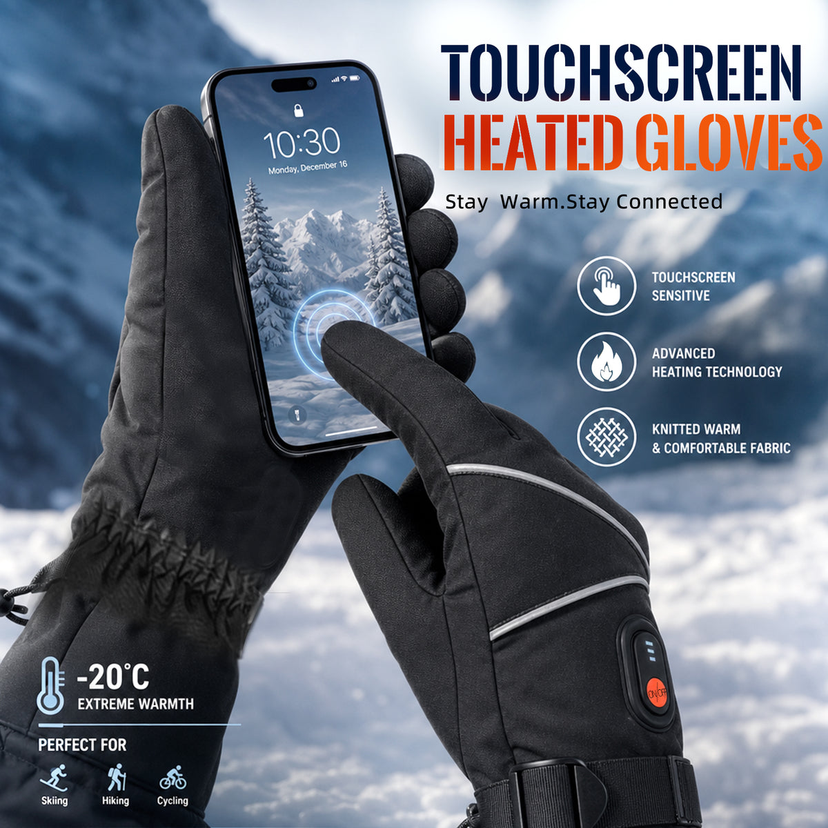 Heated Gloves – 7.4V Rechargeable, Waterproof, Touchscreen - Hyper living
