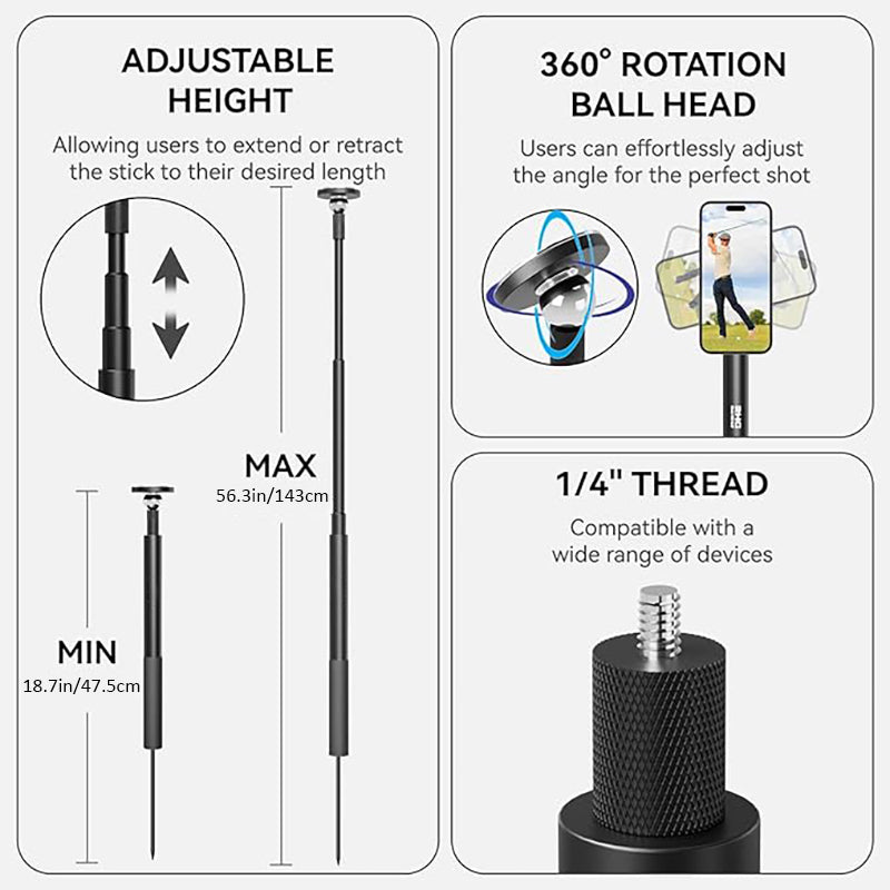 Hyper-Pro Golf Phone Mount & Camera Stand - 360° Magnetic Attachment + Adjustable Height - Hyper living