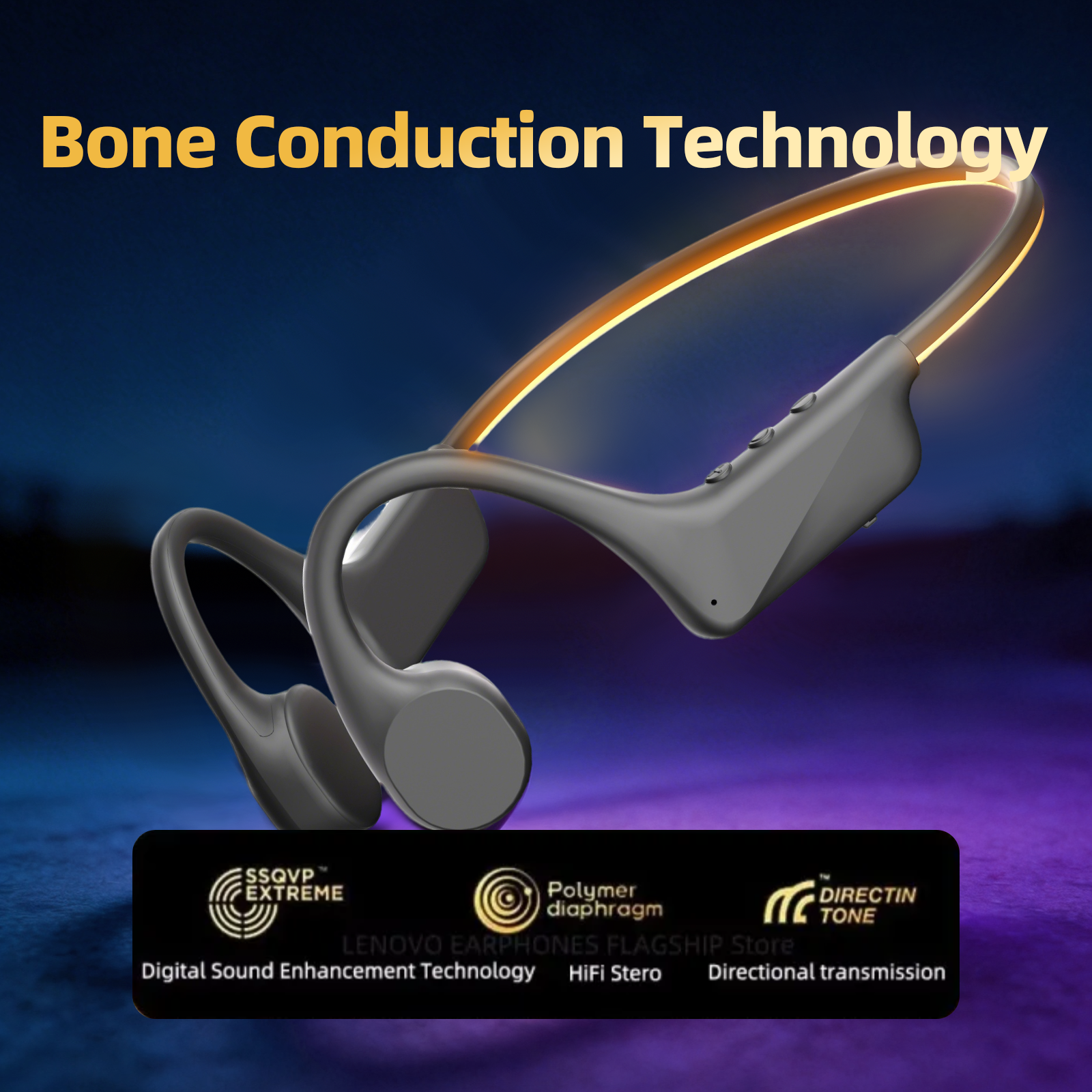 Open-Ear Design Glow Bone Conduction Headphones for Night Running ,Cycling & Outdoor Activities - Hyper living
