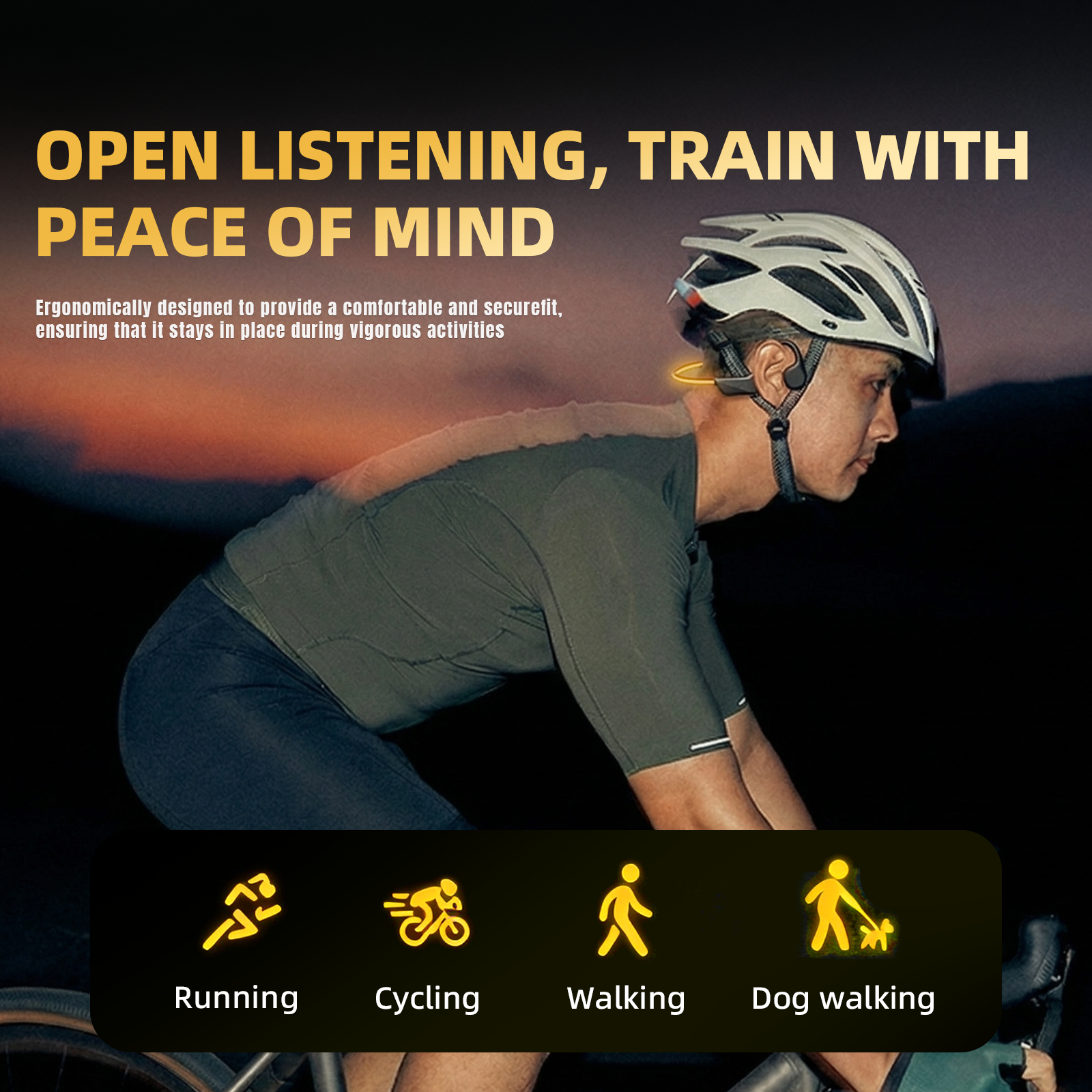 Open-Ear Design Glow Bone Conduction Headphones for Night Running ,Cycling & Outdoor Activities - Hyper living