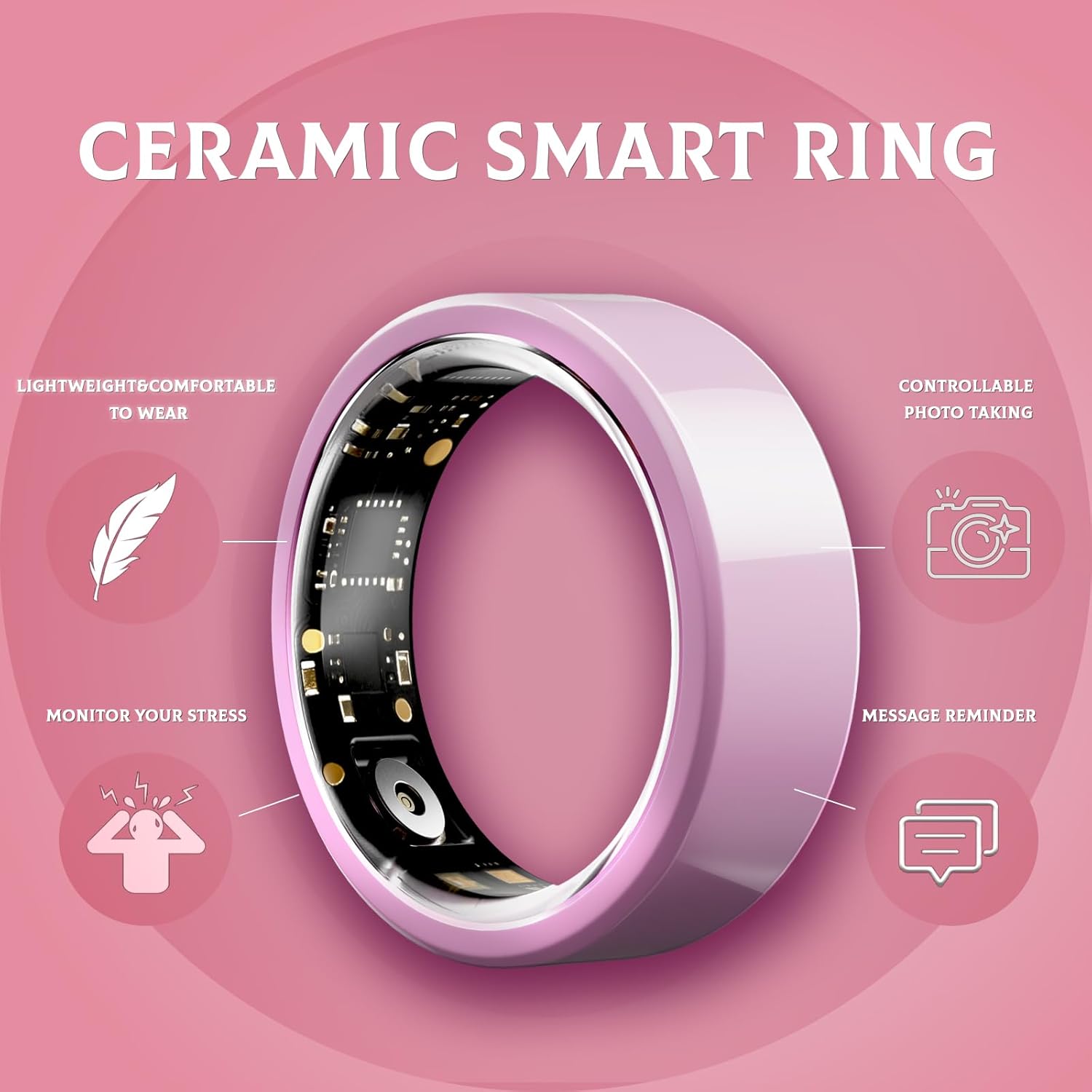 Pink Ceramic Smart Ring – Sleep, Heart Rate & Activity Tracking - Hyper living