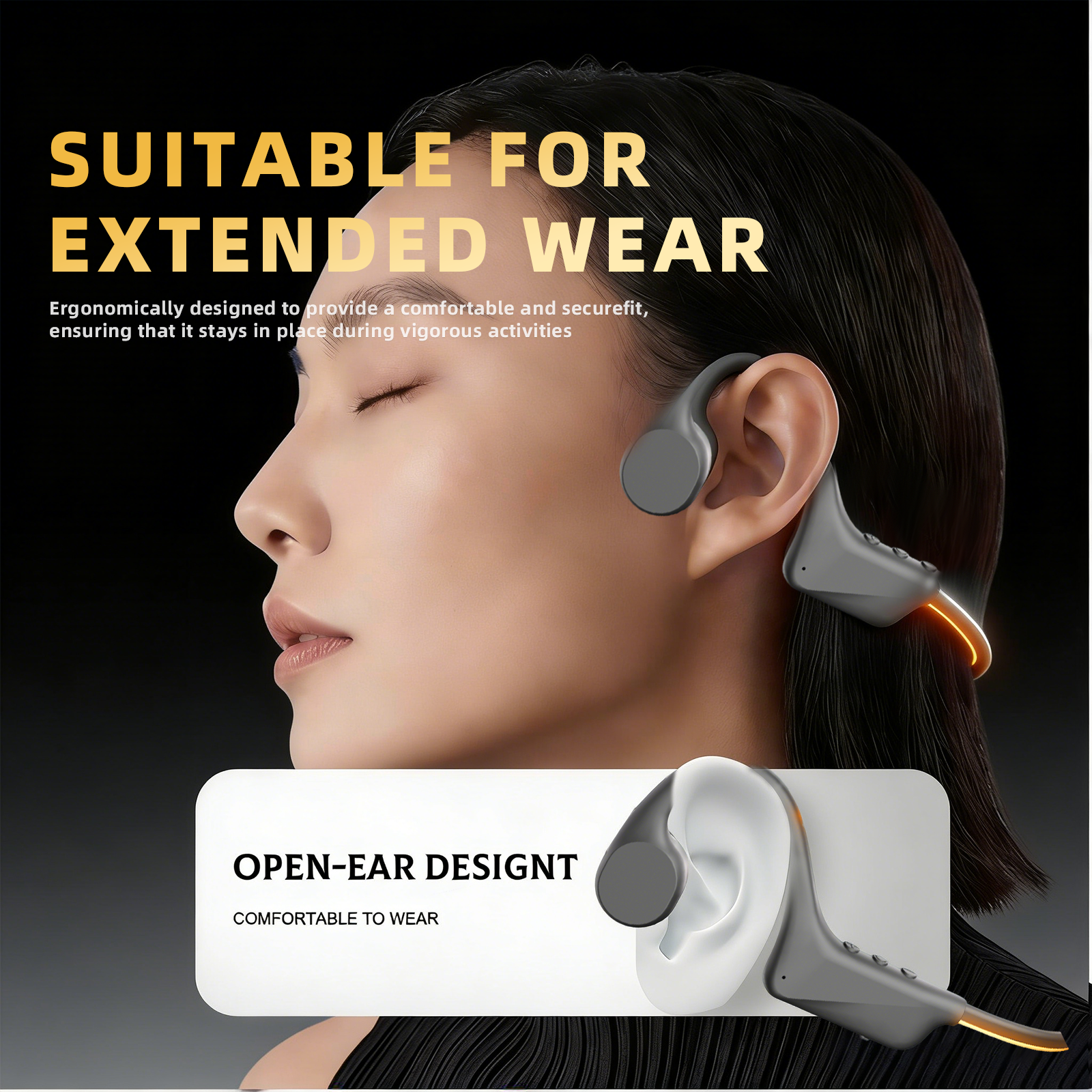 Open-Ear Design Glow Bone Conduction Headphones for Night Running ,Cycling & Outdoor Activities - Hyper living