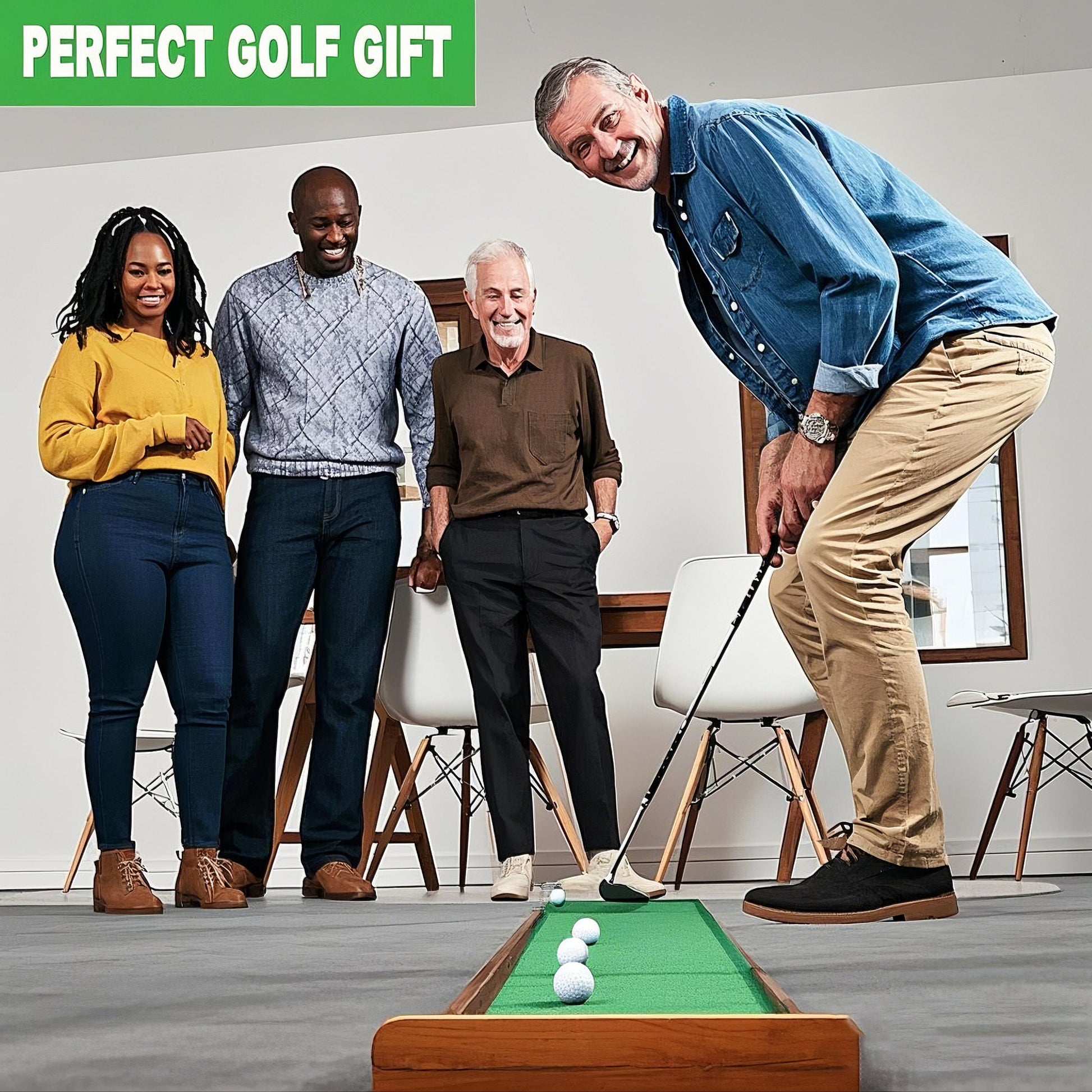 Hyper-Pro-Grade Dual Hole Putting Mat – Auto Ball Return & Non-Slip Wooden Golf Green - Hyper living