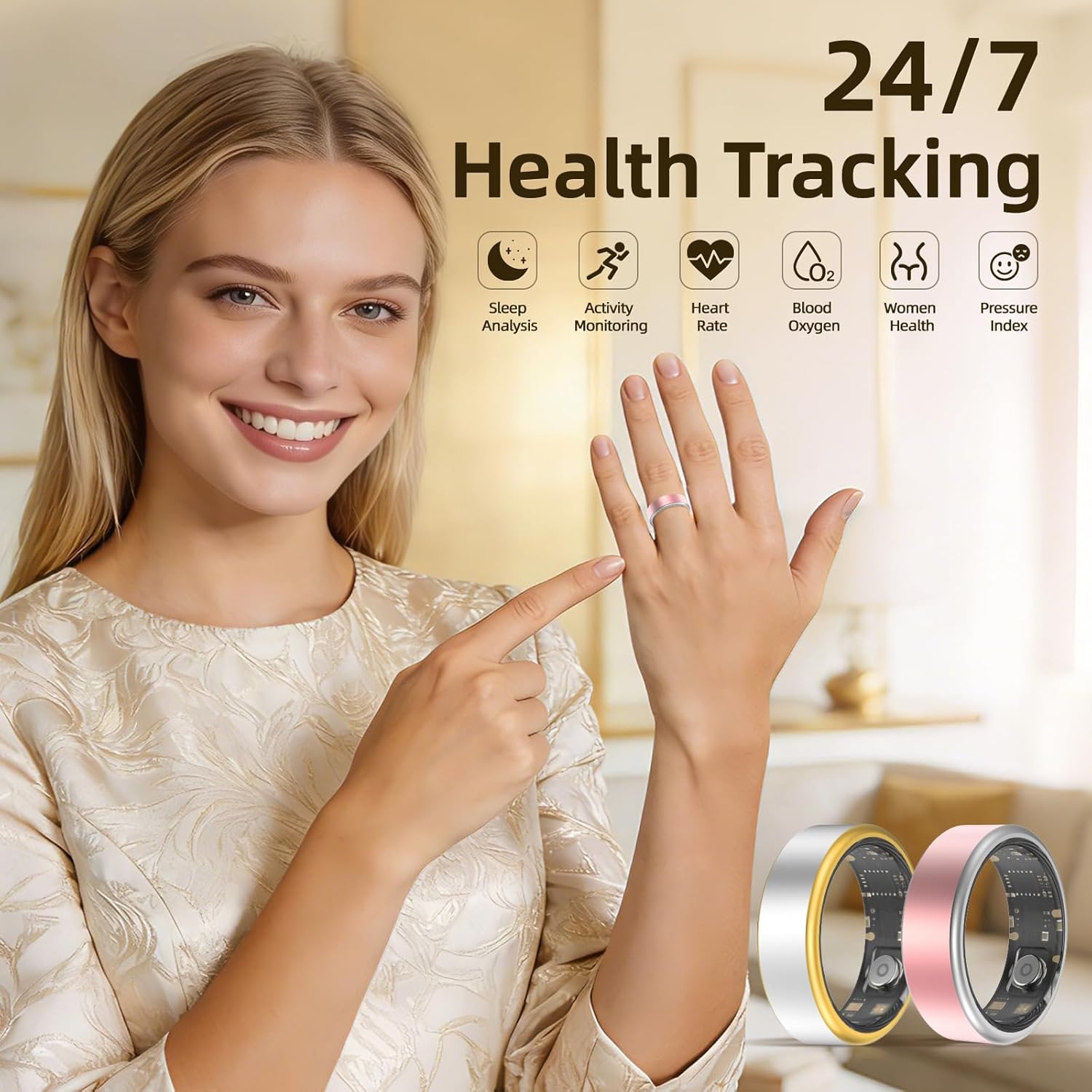 Smart Health Ring for Couples – Waterproof, Sleep, Heart Rate & Activity Tracker with Care Sharing - Hyper living