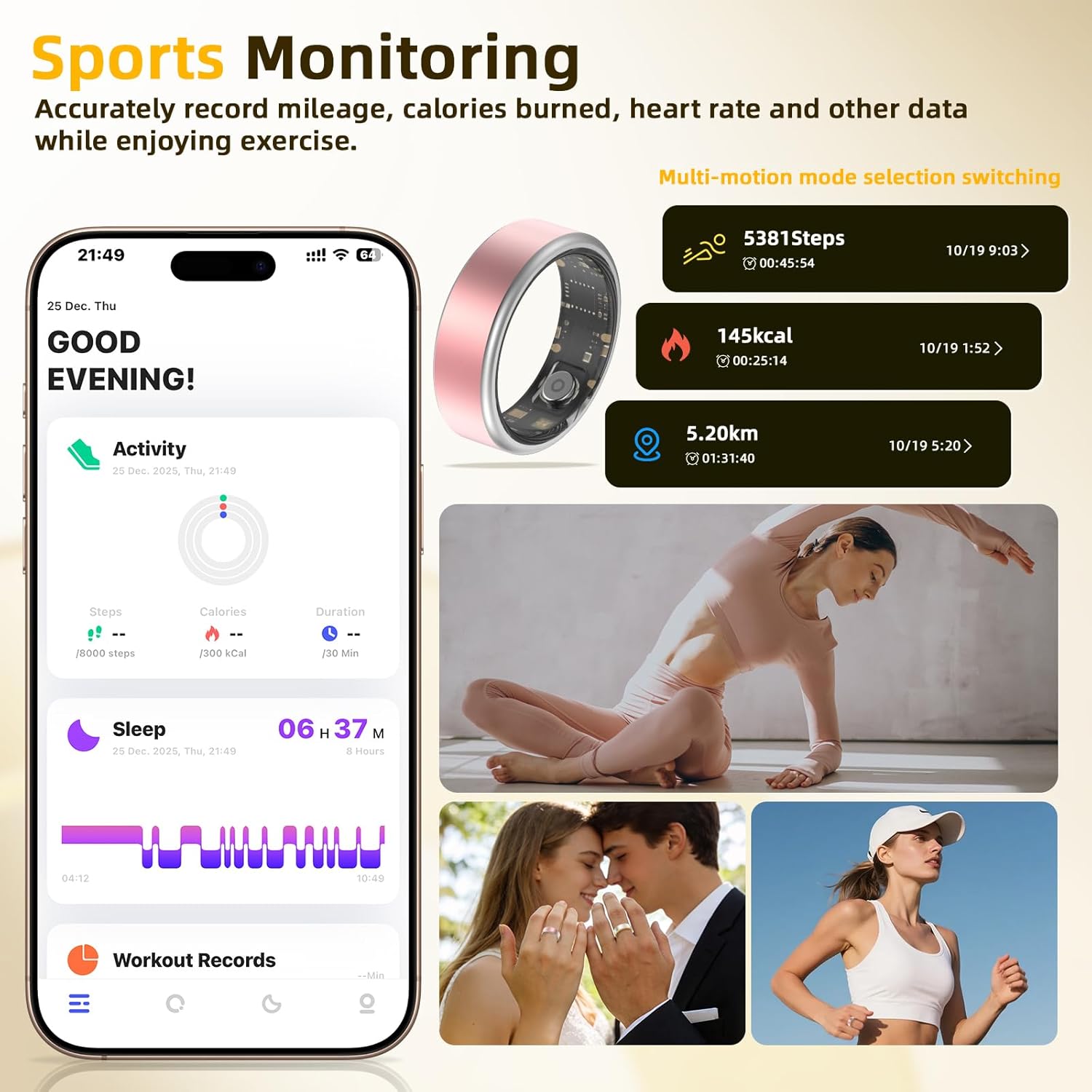 Smart Health Ring for Couples – Waterproof, Sleep, Heart Rate & Activity Tracker with Care Sharing - Hyper living