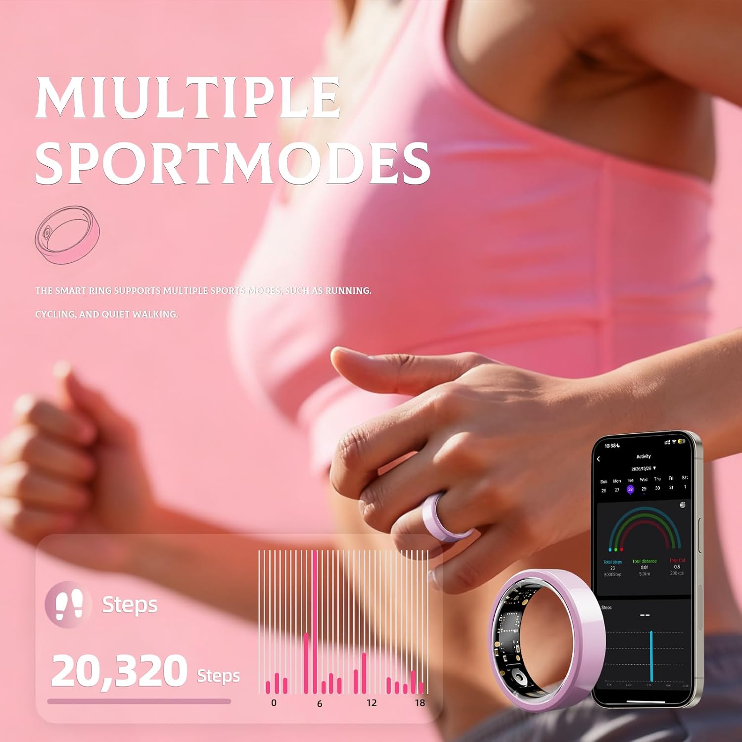 Pink Ceramic Smart Ring – Sleep, Heart Rate & Activity Tracking - Hyper living