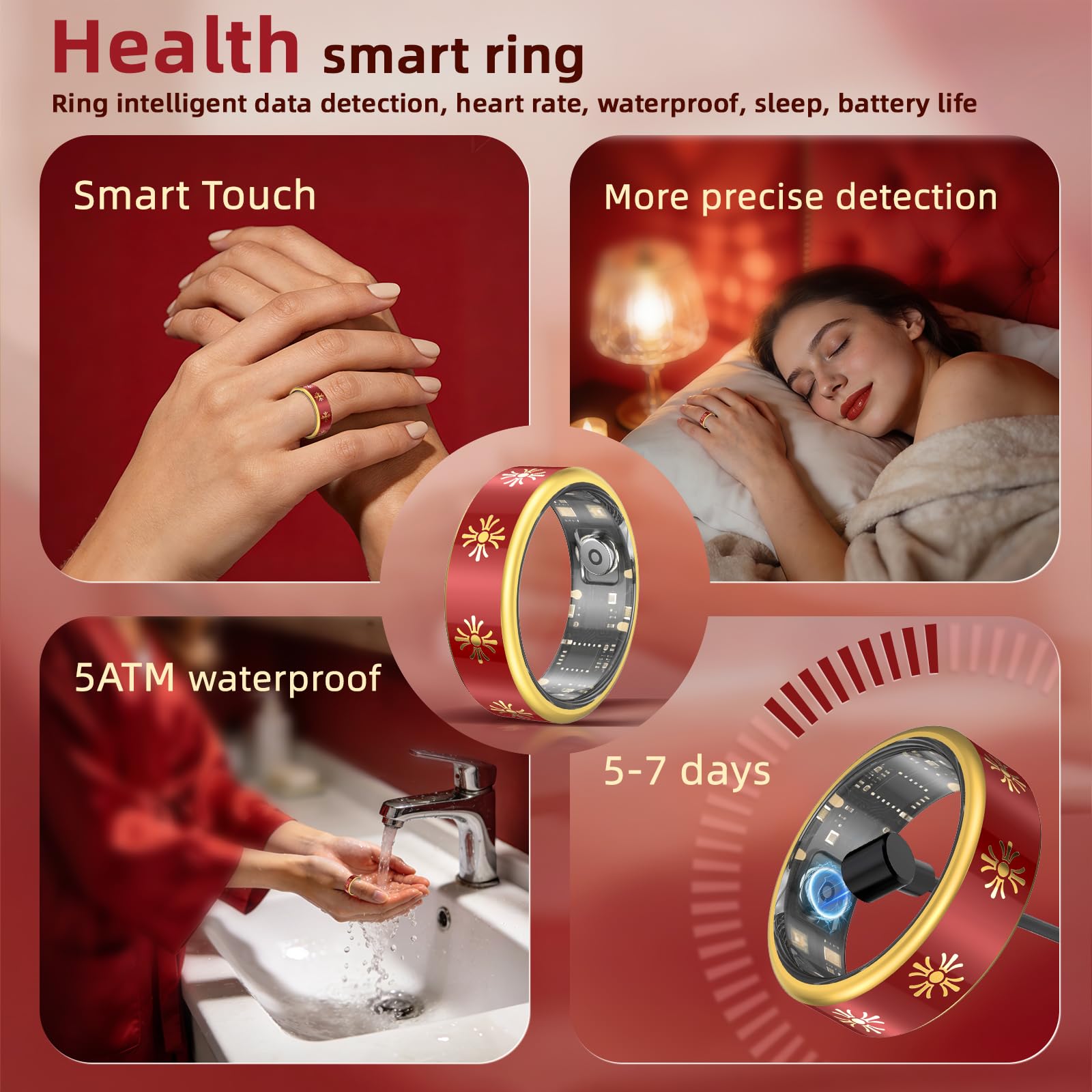 Faith Cross Gold Edge Smart Ring – Waterproof, Sleep, Fitness & Heart Rate Monitor - Hyper living