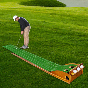 Hyper-Pro-Grade Dual Hole Putting Mat – Auto Ball Return & Non-Slip Wooden Golf Green - Hyper living