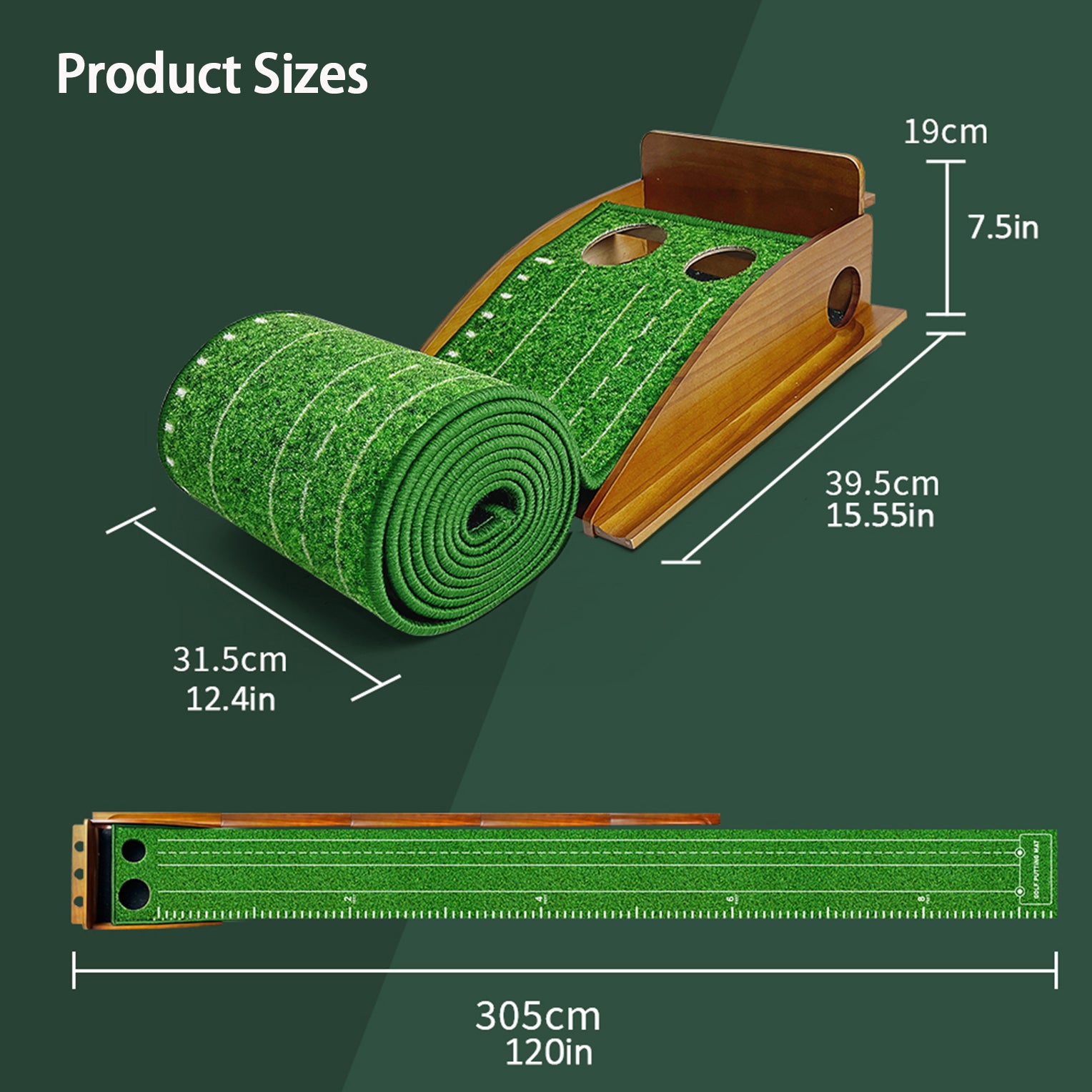 Hyper-Pro-Grade Dual Hole Putting Mat – Auto Ball Return & Non-Slip Wooden Golf Green - Hyper living