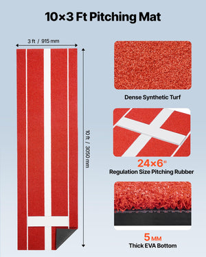 Red Baseball Batting Mat with Rubber Mound – 10×3ft Training Turf for Indoor & Outdoor Practice - Hyper living