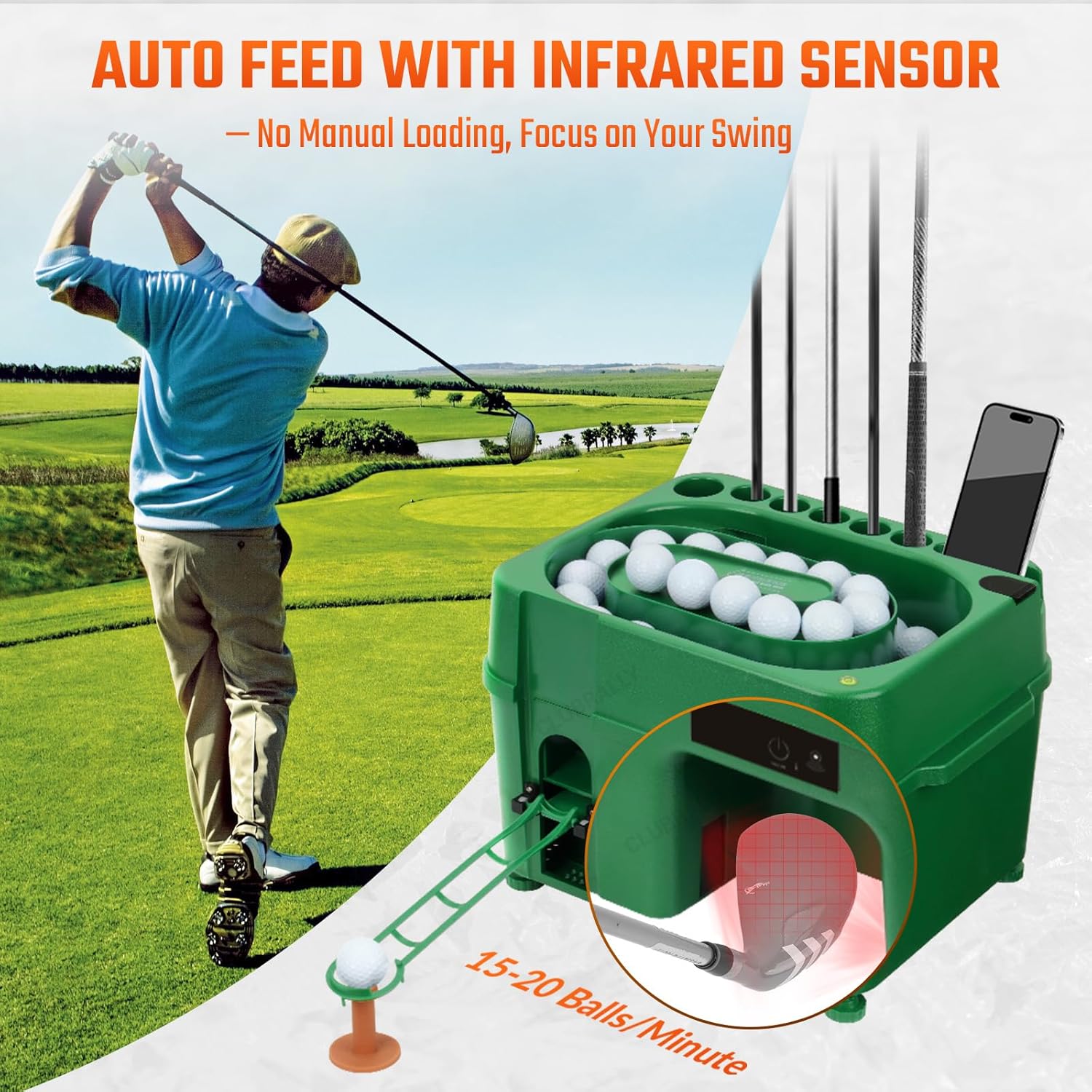 Automatic Golf Ball Dispenser with Infrared Sensor for Driving Range & Indoor Simulators - Hyper living