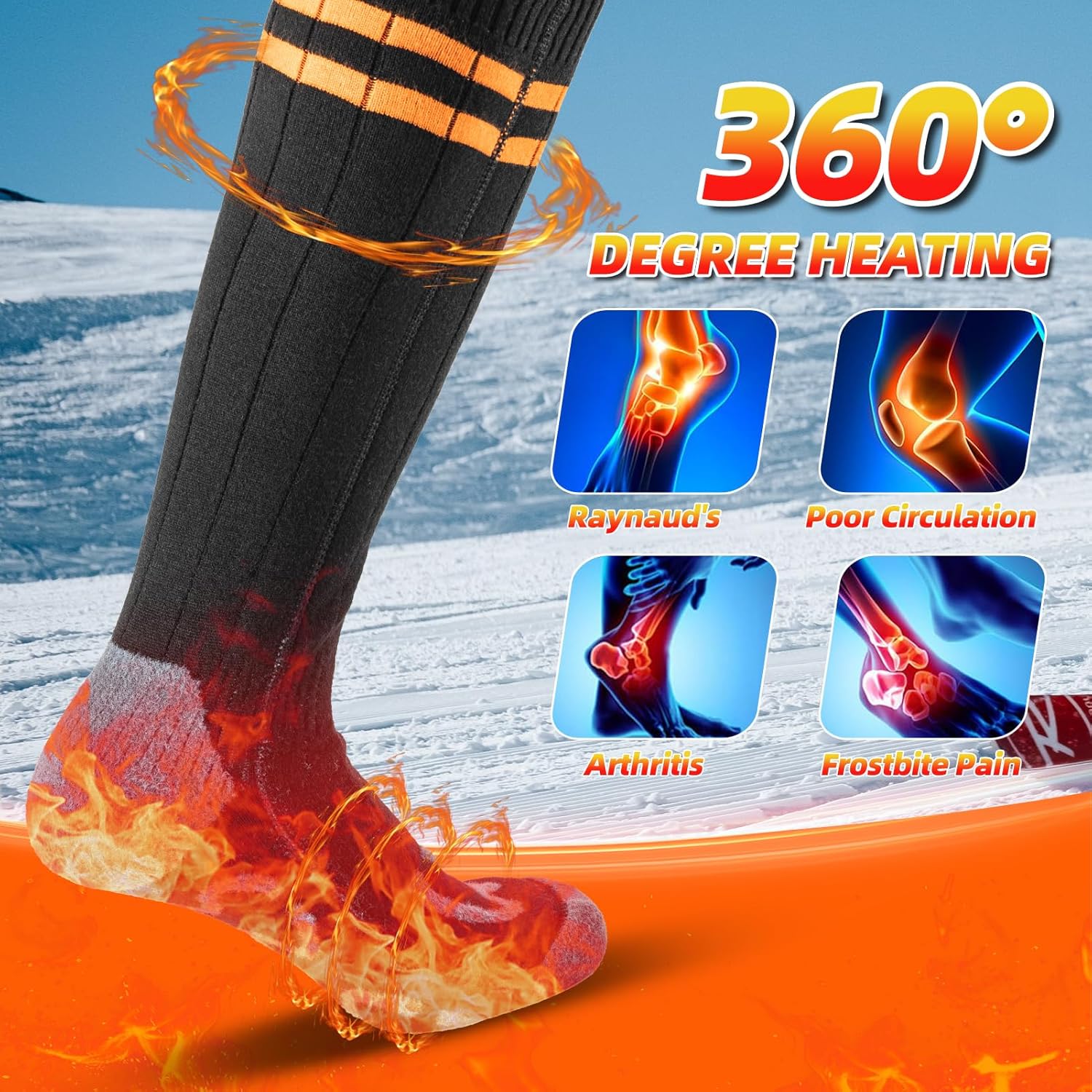 Heated Socks with 4 Heat Levels & Rechargeable Battery - Hyper living