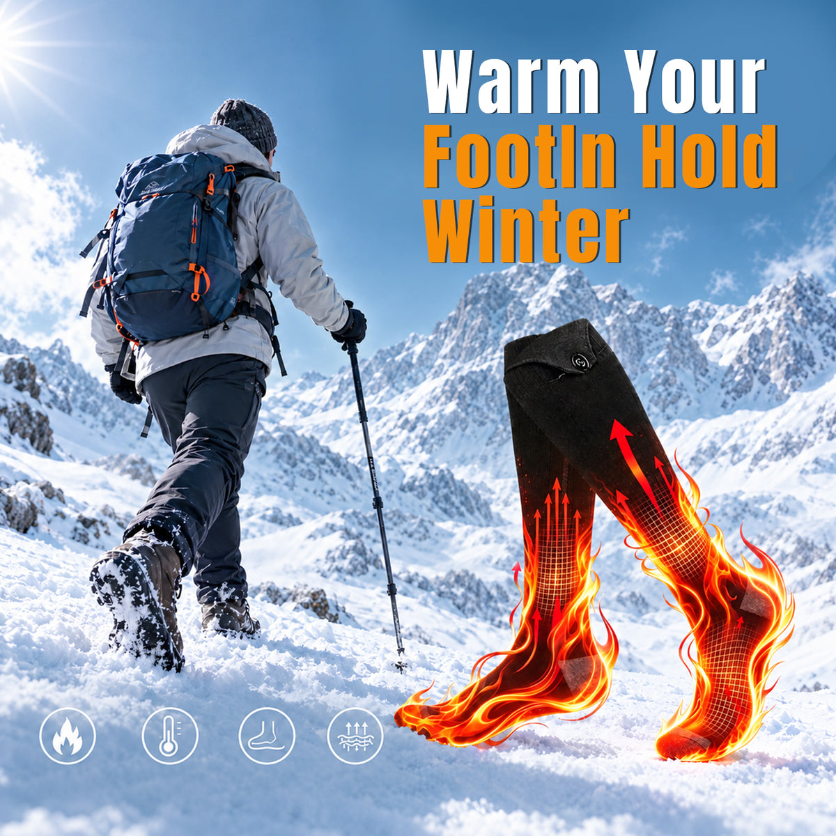 Heated Socks with 4 Heat Levels & Rechargeable Battery - Hyper living