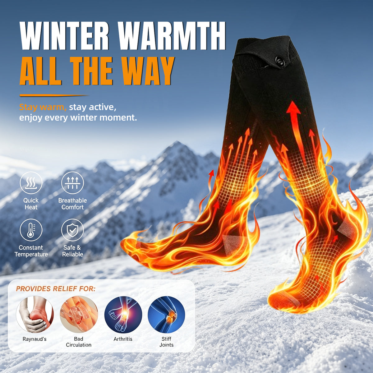 Heated Socks with 4 Heat Levels & Rechargeable Battery - Hyper living