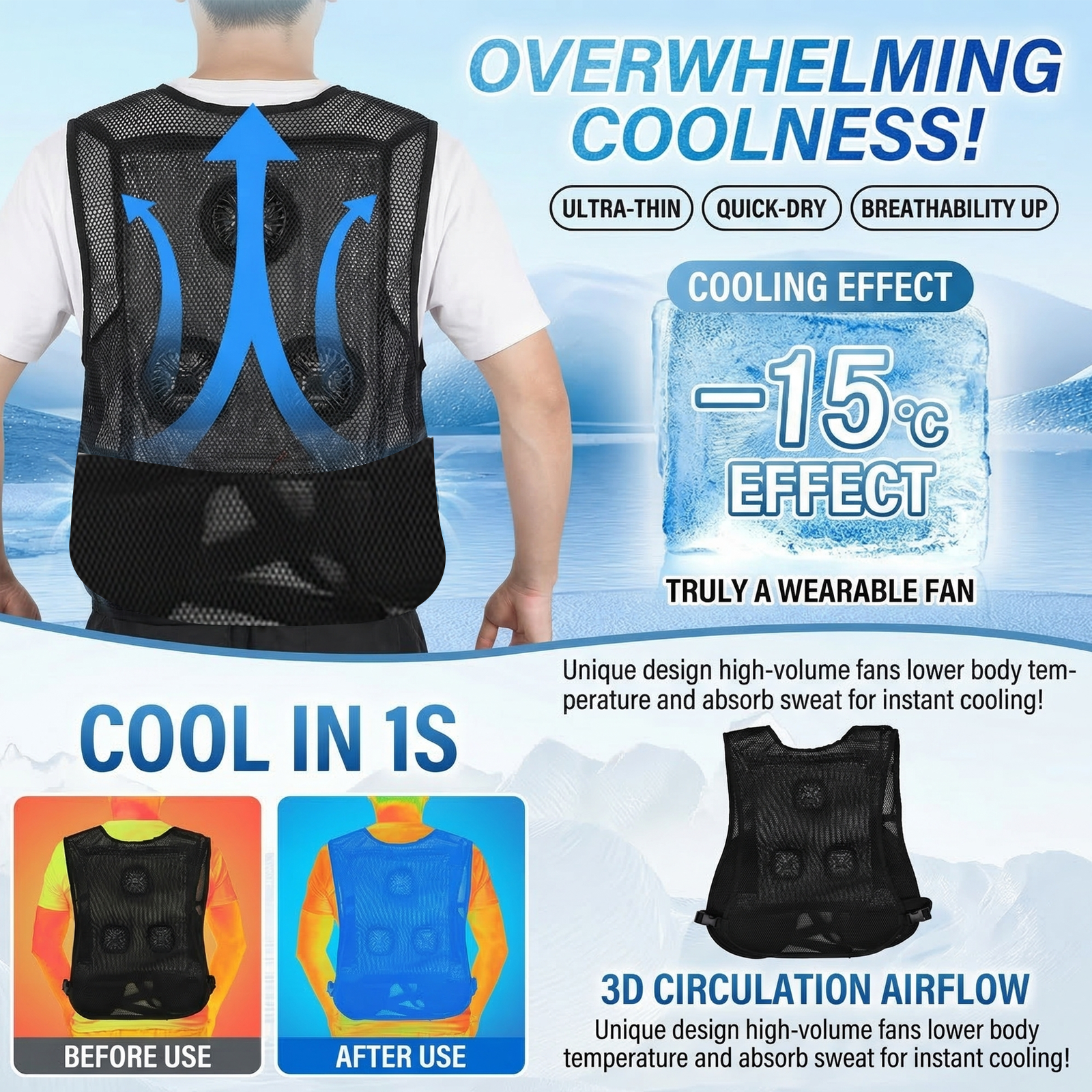 Triple-Fan Semiconductor Cooling Vest for Golf & Outdoor Sports - Hyper living