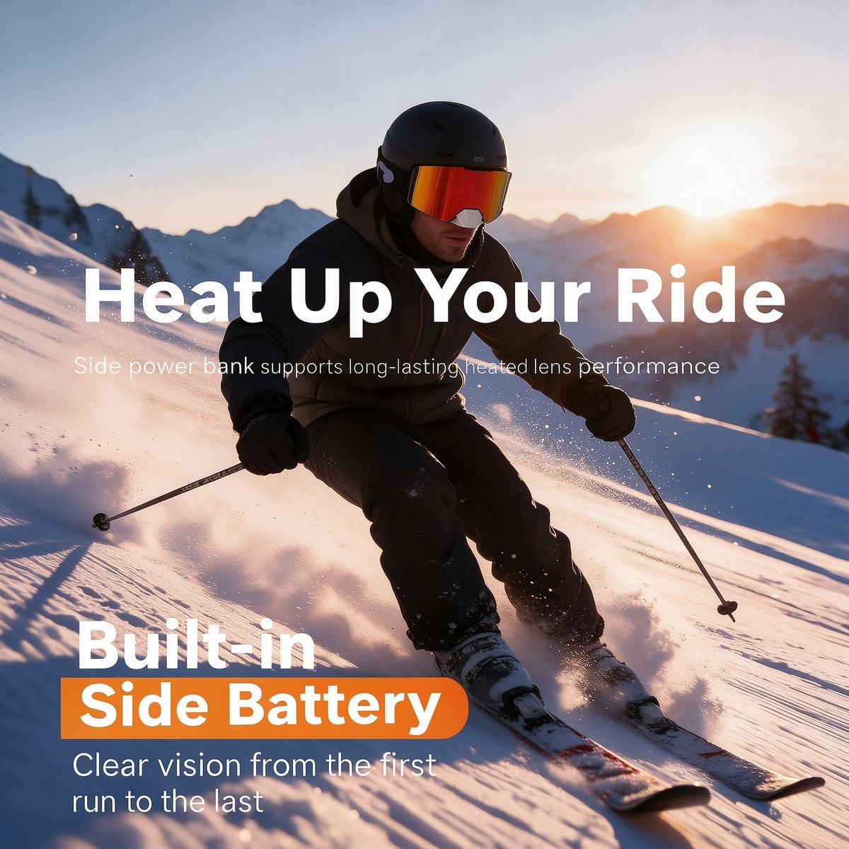 JIEPOLLY Heated Anti-Fog Ski Goggles, Built-in Side Battery for Snowboarding - Hyper living