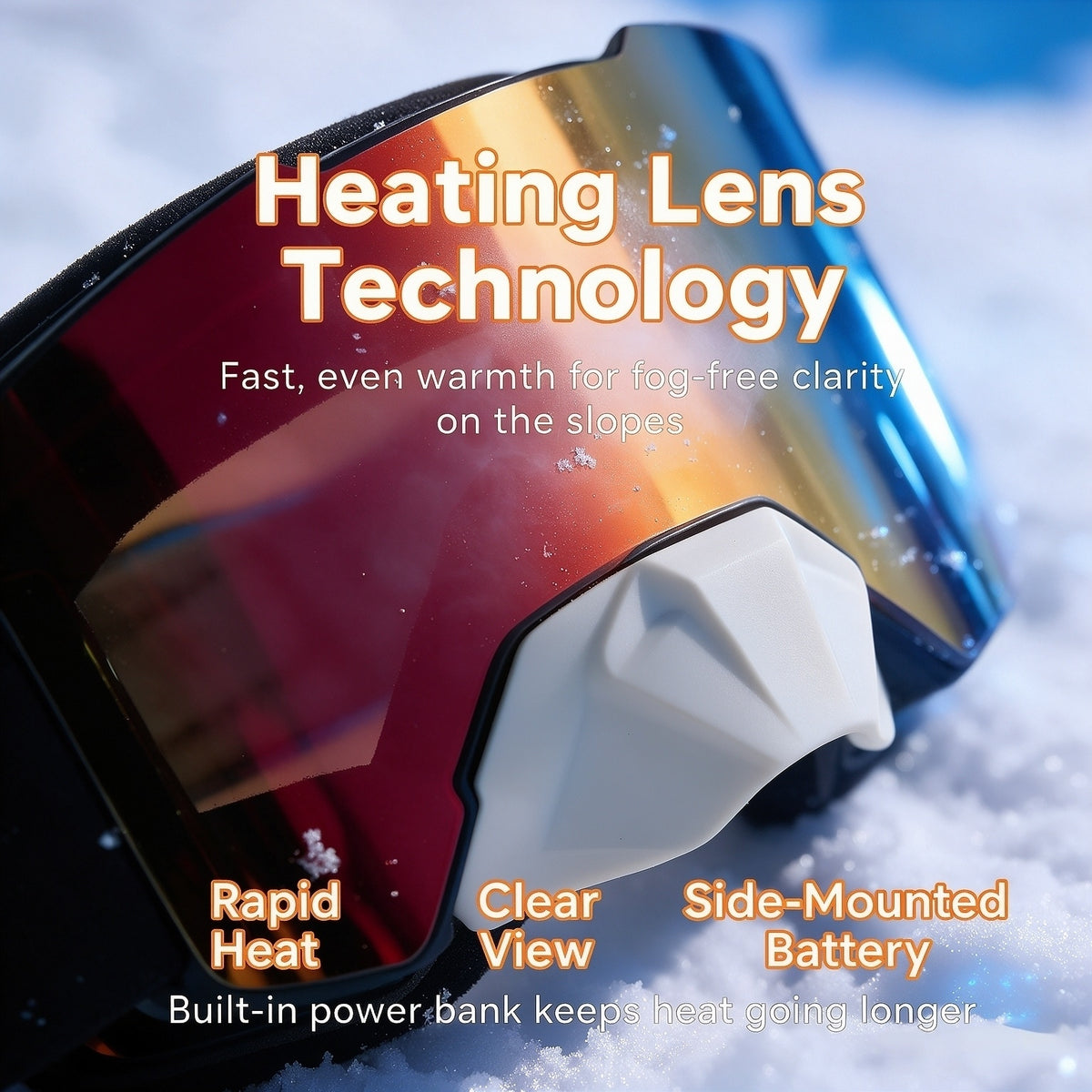 JIEPOLLY Heated Anti-Fog Ski Goggles, Built-in Side Battery for Snowboarding - Hyper living