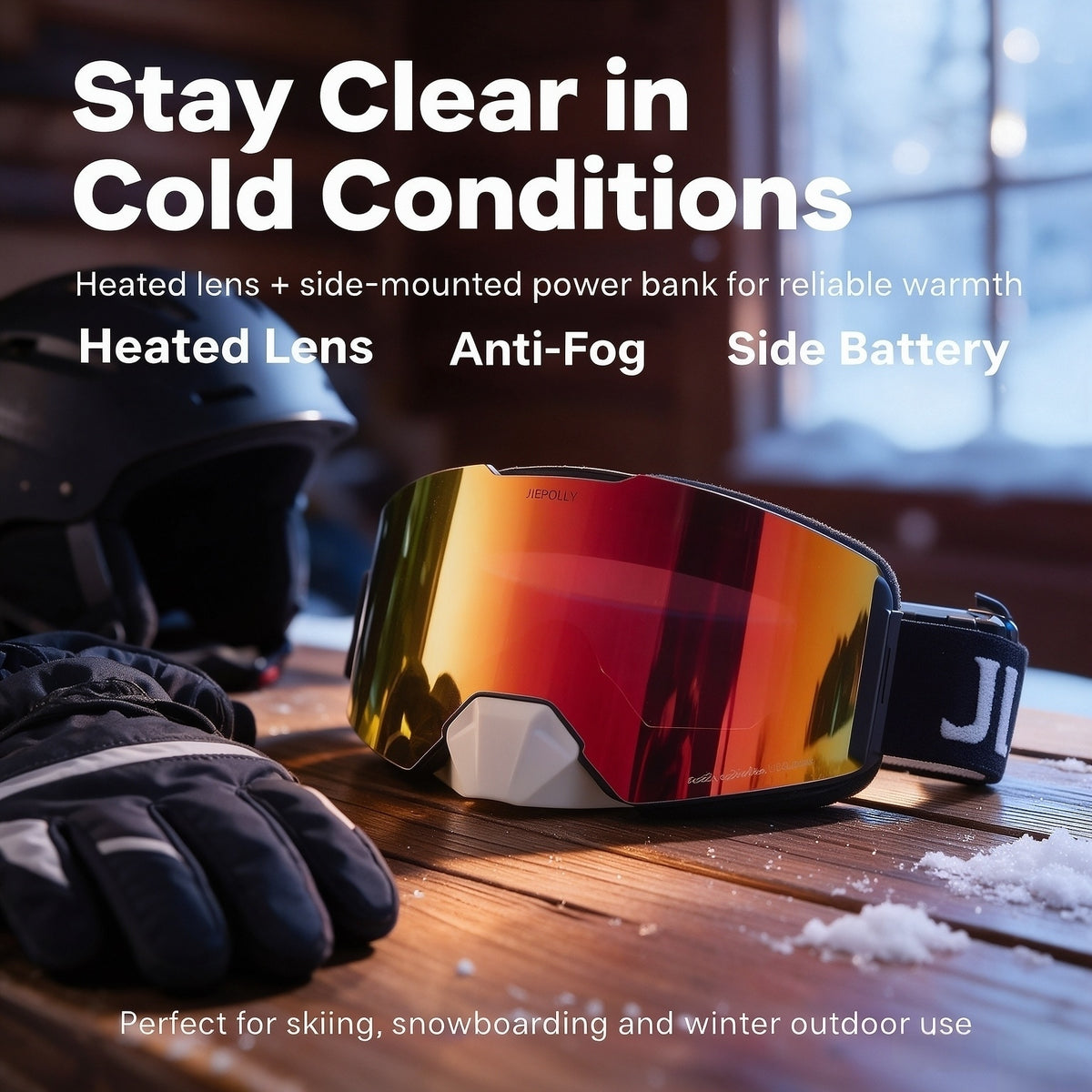 JIEPOLLY Heated Anti-Fog Ski Goggles, Built-in Side Battery for Snowboarding - Hyper living
